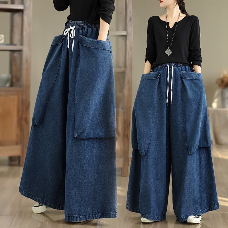 Oladivi Plus Size Perna Larga Jeans Moda Feminina Casual Solta Calças Oversized Inferior 605 F113