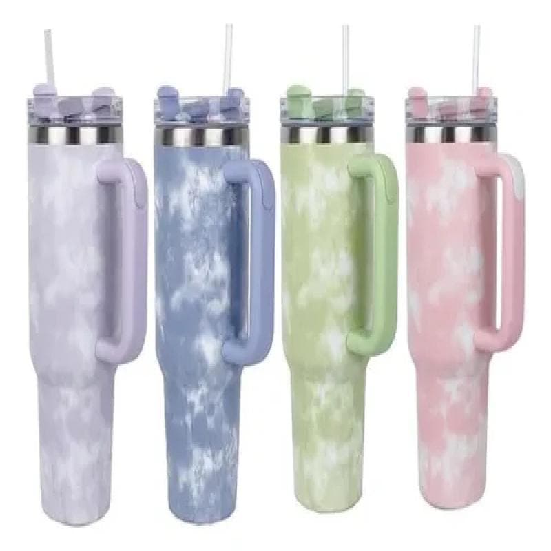 Copo Térmico Marmorizado Inox Garrafa Com Alça Canudo ( CORES SORTIDAS )