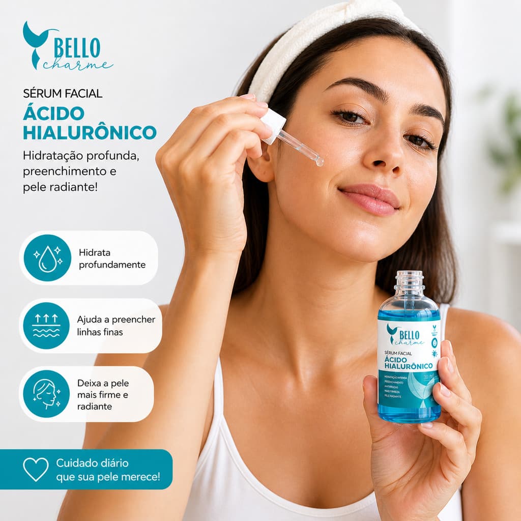 Sérum Facial Ácido Hialurônico - promove hidratação intensa, melhora da firmeza e revitalização da pele