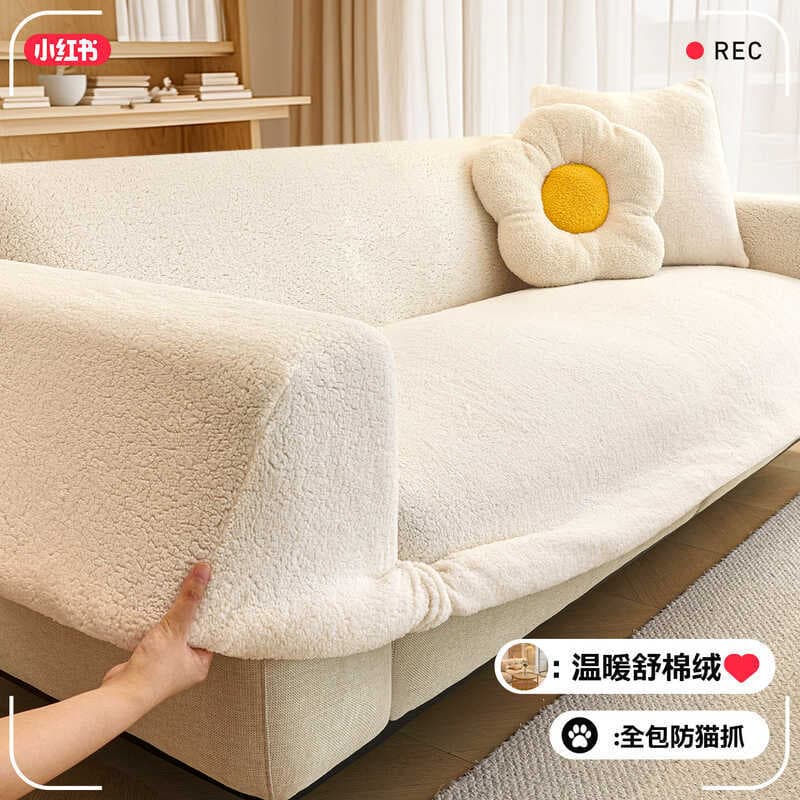 Capa de sofá de pelúcia estilo creme inverno 2026 elástica de sofá com tudo incluído capa Universal Anti-gato capa