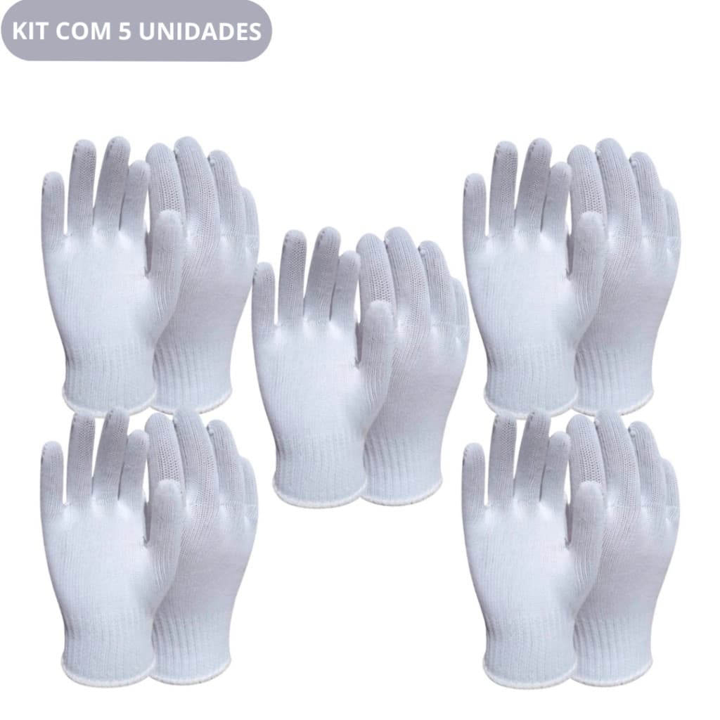 Kit 5 Luvas Brancas de Proteção Multiuso – Reutilizável