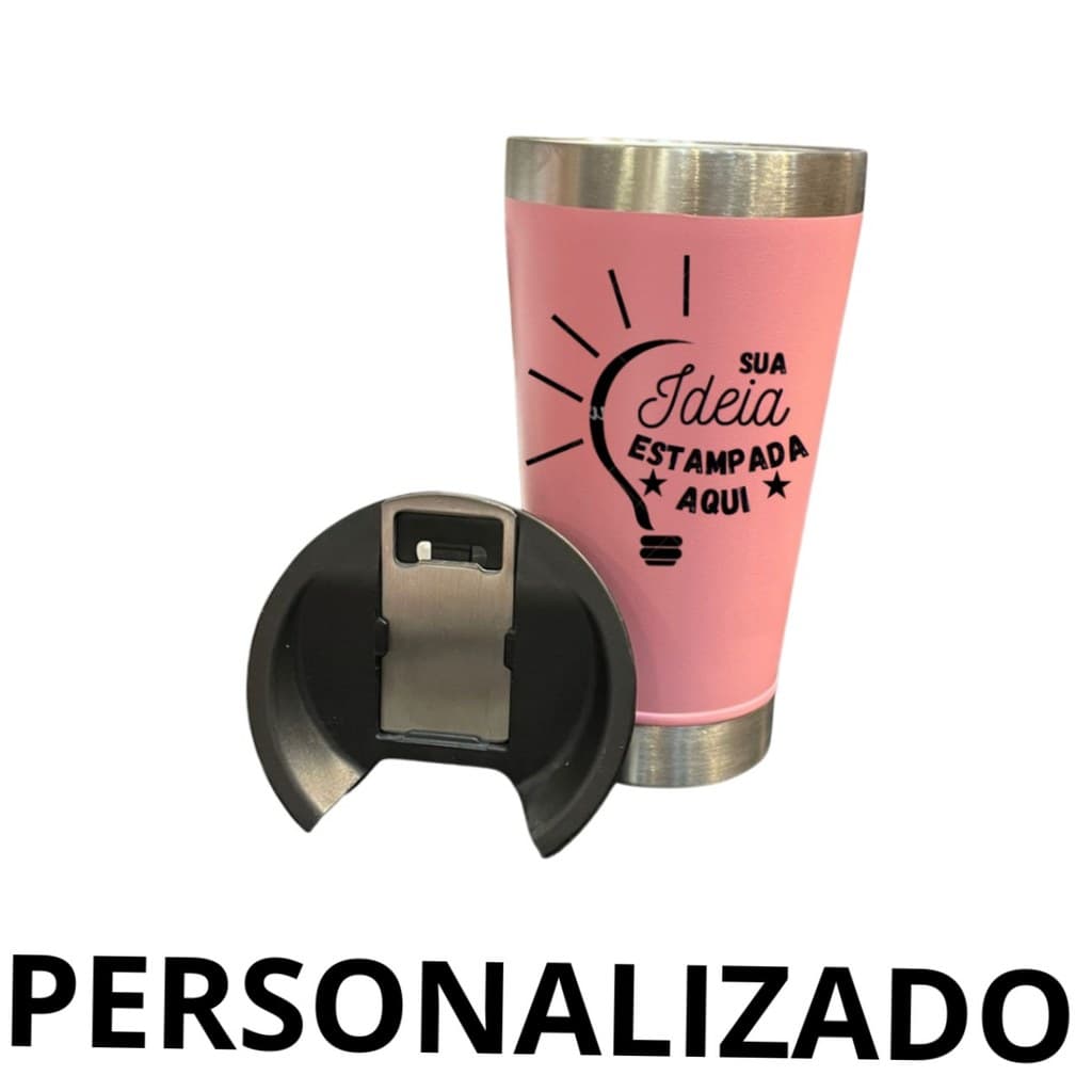 Personalizado - Copo Térmico Inox com TAMPA e ABRIDOR (473 ml) - Rosa