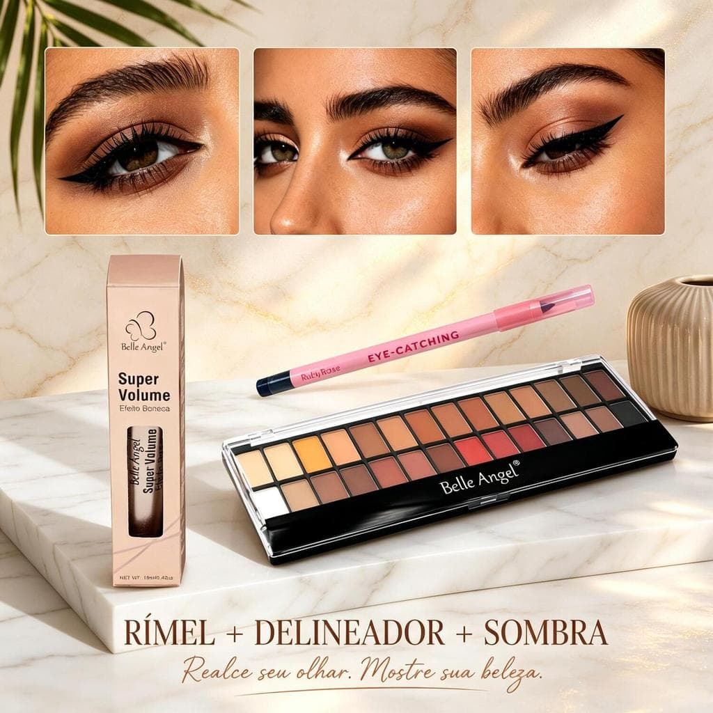 Rímel Belle Angel + Ruby Rose Delineador + Sombra – Cílios Alongados e Delineado Preciso B039+B013+2400