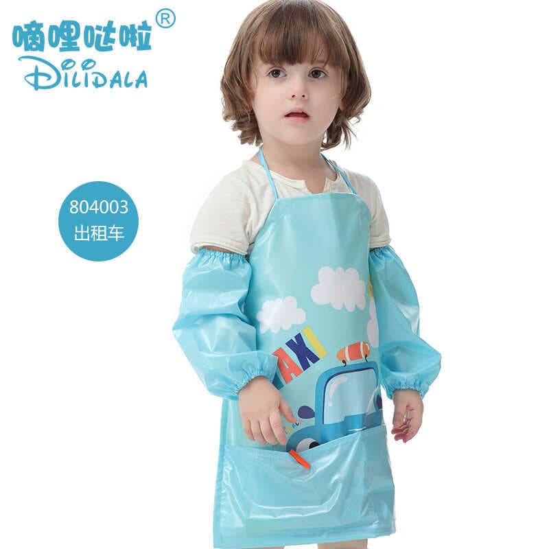 Crianças dos desenhos animados avental à prova dwaterproof água mangas de comprimento médio pintura roupas masculino fem