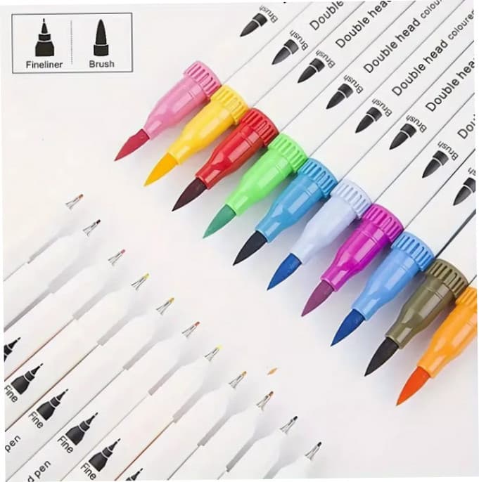 (Transparente) Conjunto de Caneta Colorir Desenhos Ponta Dupla 2 Traços 80 Unidades - Com maletinha