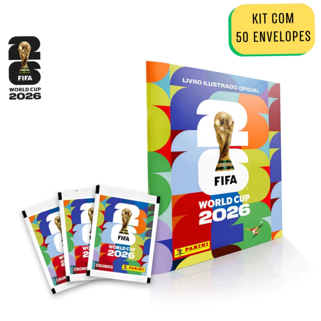 Álbum Copa do Mundo + 50 Envelopes de Figurinha FIFA 2026 - Livro Ilustrado Colecionável