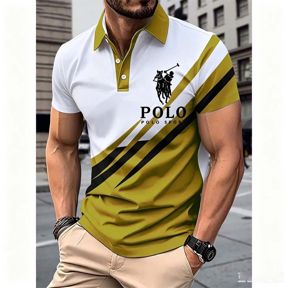Camisa Polo Masculina Fino Ajuste Impressão Gola Cavaleiro Colorido Social Camiseta Casual Esportes Nova Coleção 2026