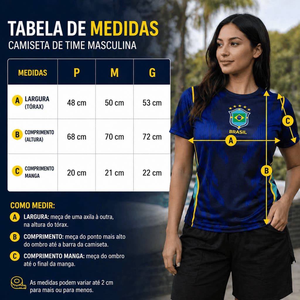 Camiseta Seleção Brasil Azul  Unissex Dry Fit Oficial– Esportiva Confortável P M G