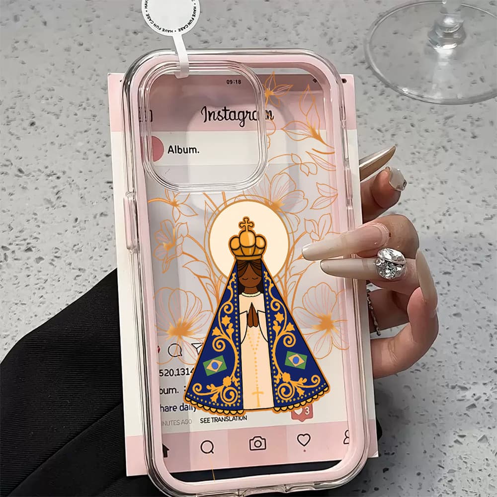 Capinha Capa de Anti-impacto 3 Em 1 Para iPhone 11 12 13 14 15 16 Pro Max Plus Transparente Case Ajuda de Deus Soul