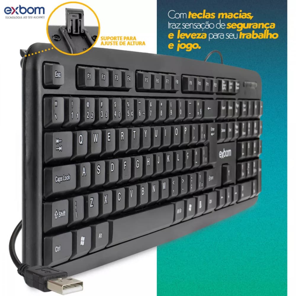 Teclado Com Fio USB Padrão Abnt2 Pc Notebook PT-BR Exbom BK-102