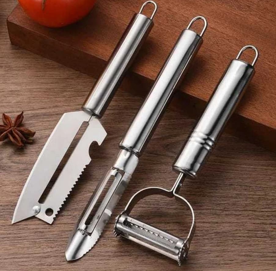 Kit 3 Descascadores Inox Legumes, Frutas Escama Peixe Queijo