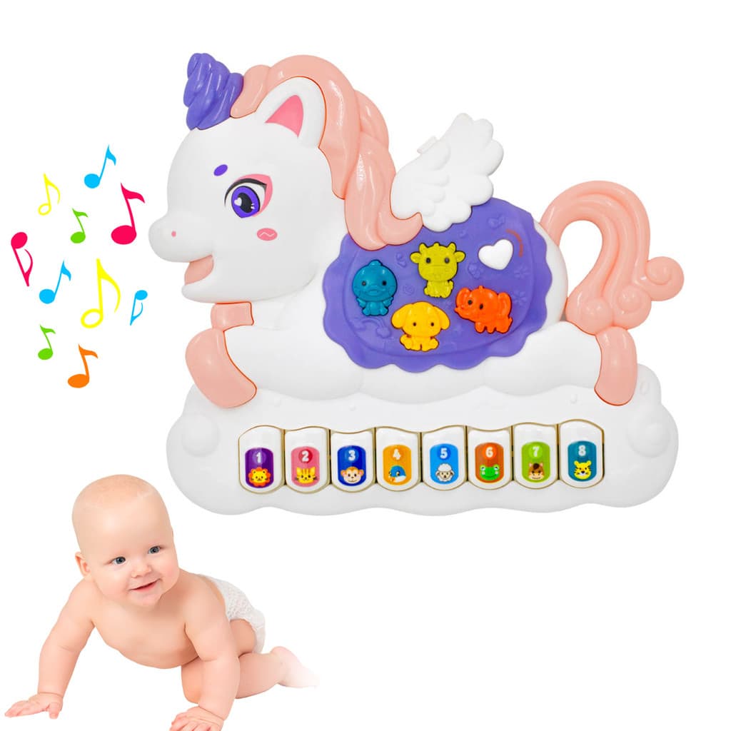Teclado Piano Musical Infantil Unicórnio com Som de Animais