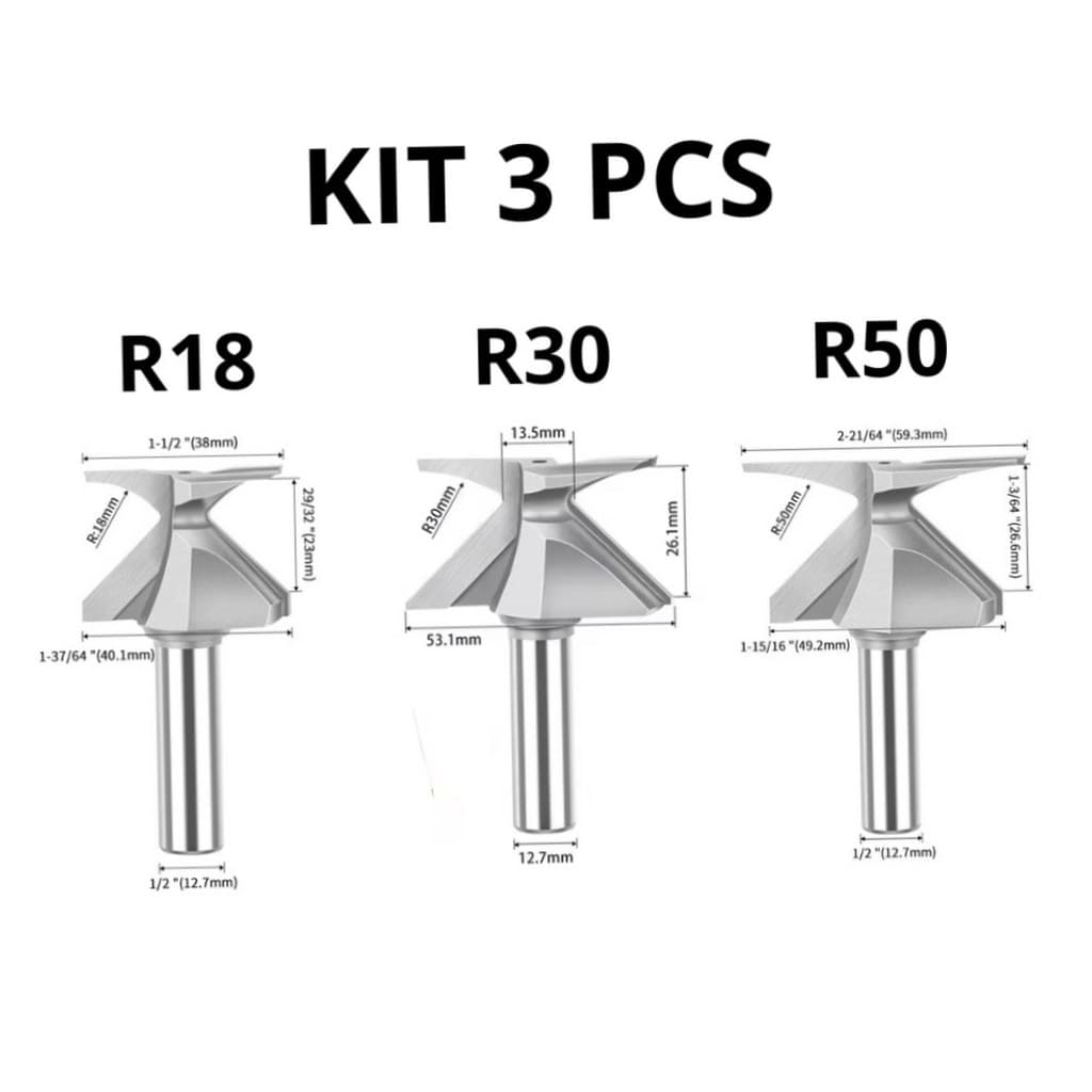 Kit 3 Fresas Para Rasgo T 1/2 T Slot Profissional R18 R30 R50 Para Tupia Madeira MDF