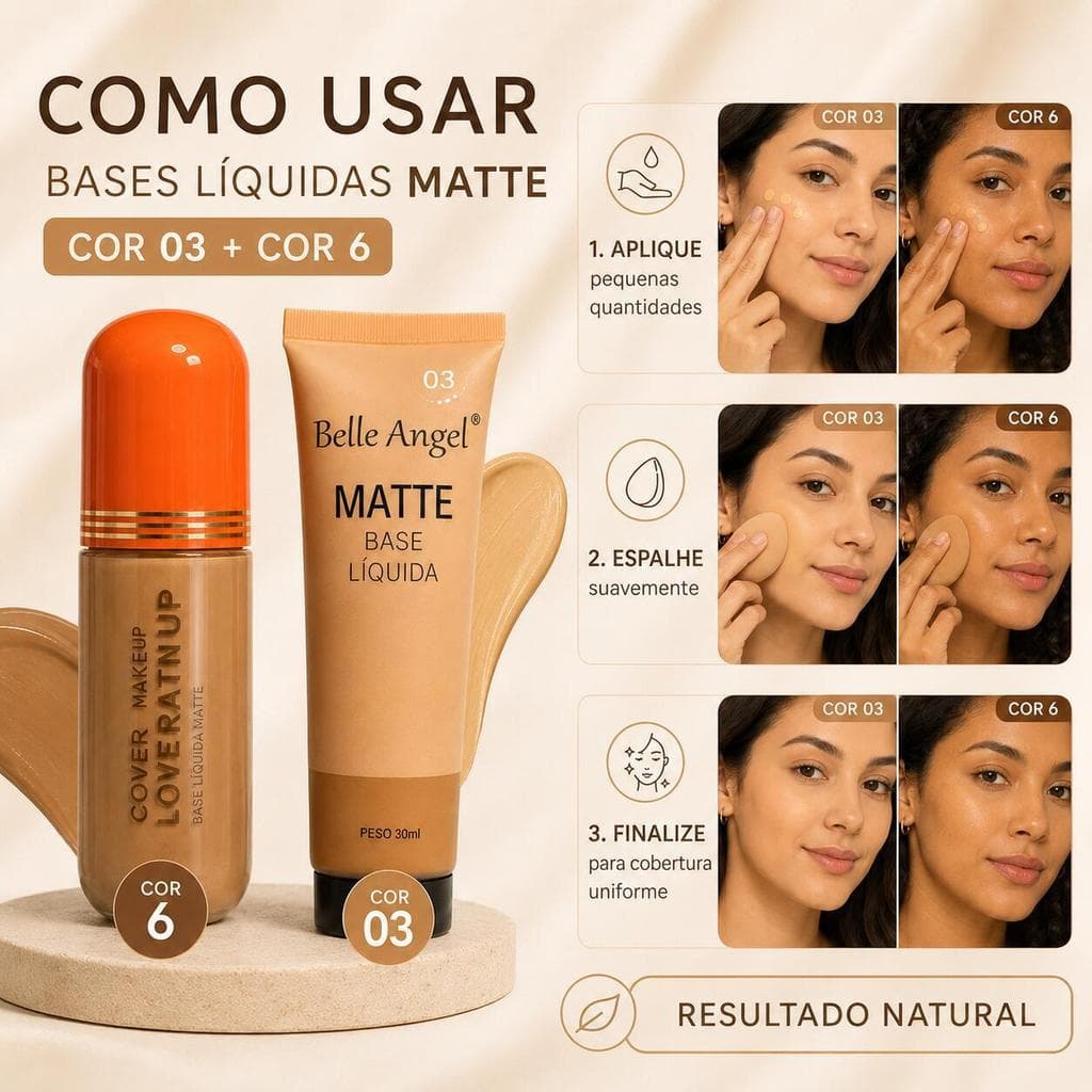 Kit 2 Bases de Maquiagem Facial – Love Rain Cover Up 6 + Belle Angel 03 – Cobertura e Uniformidade B110-2 03+LR-F2016-6