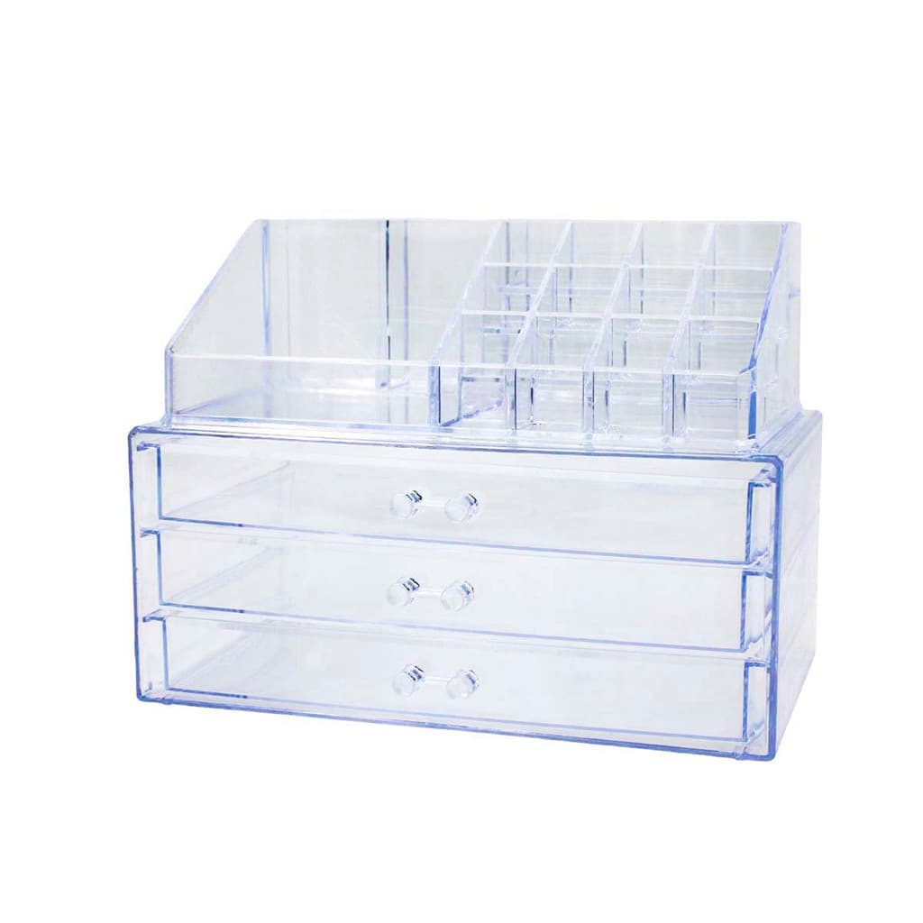 Organizador Porta Maquiagem Acrilico Duplo Batom Pincel 3 Gavetas