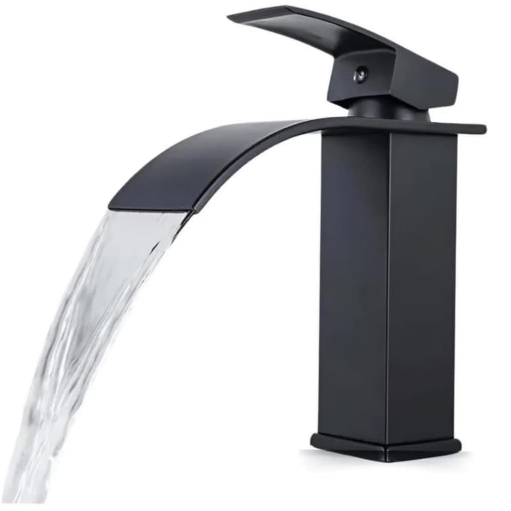 Torneira Monocomando Lavatório Preta Fosca Bico Cascata Design Moderno - BM-F1385