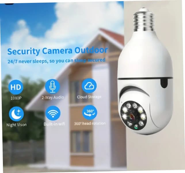 1 UNIDADE - Câmera Lâmpada de Segurança Vigilância IP Wi-Fi 360° Visão Noturna FullHD Bivolt