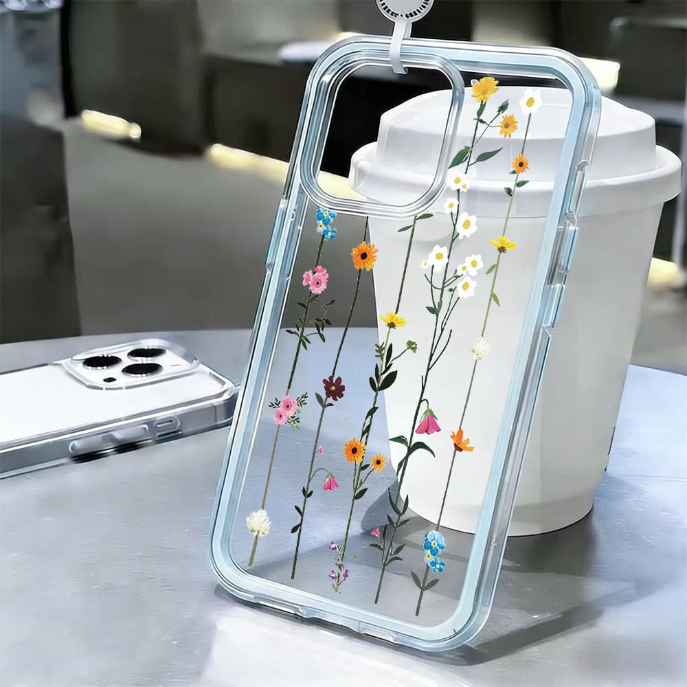 Capinha Capa de Anti-impacto 3 Em 1 Para iPhone 11 12 13 14 15 16 Pro Max Plus Transparente Case Ligando flores Soul