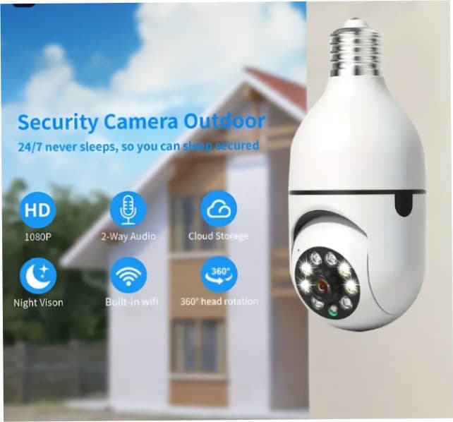 1 UNIDADE - Câmera Lâmpada de Segurança Vigilância IP Wi-Fi 360° Visão Noturna FullHD Bivolt
