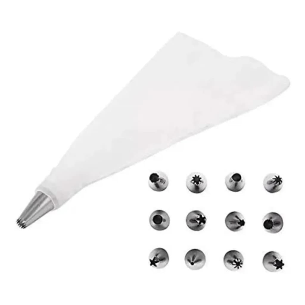 Kit 12 Bicos Confeitar Inox + Saco Confeiteiro + Acoplador Decoração Bolos