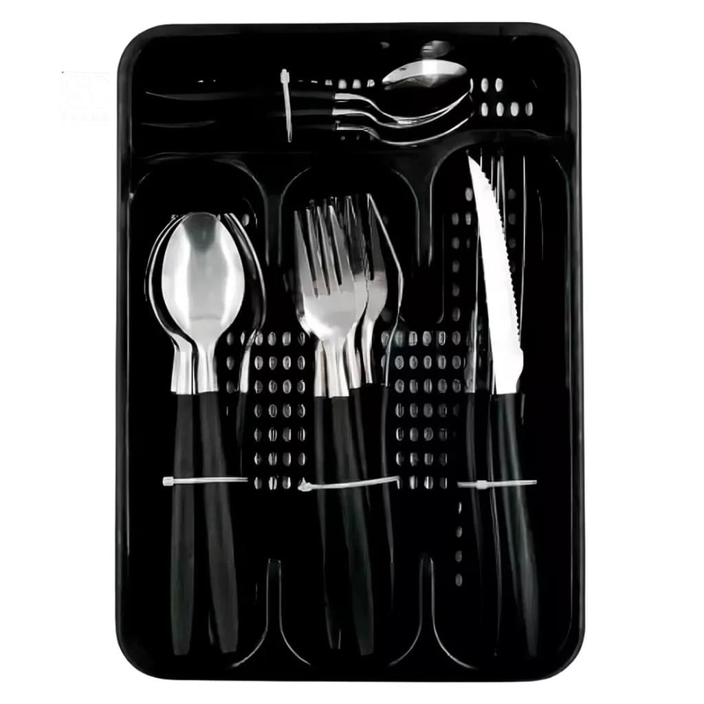 Jogo De Talheres 24 Peças Com Suporte Organizador SNH27 Snel Home Cor: Preto