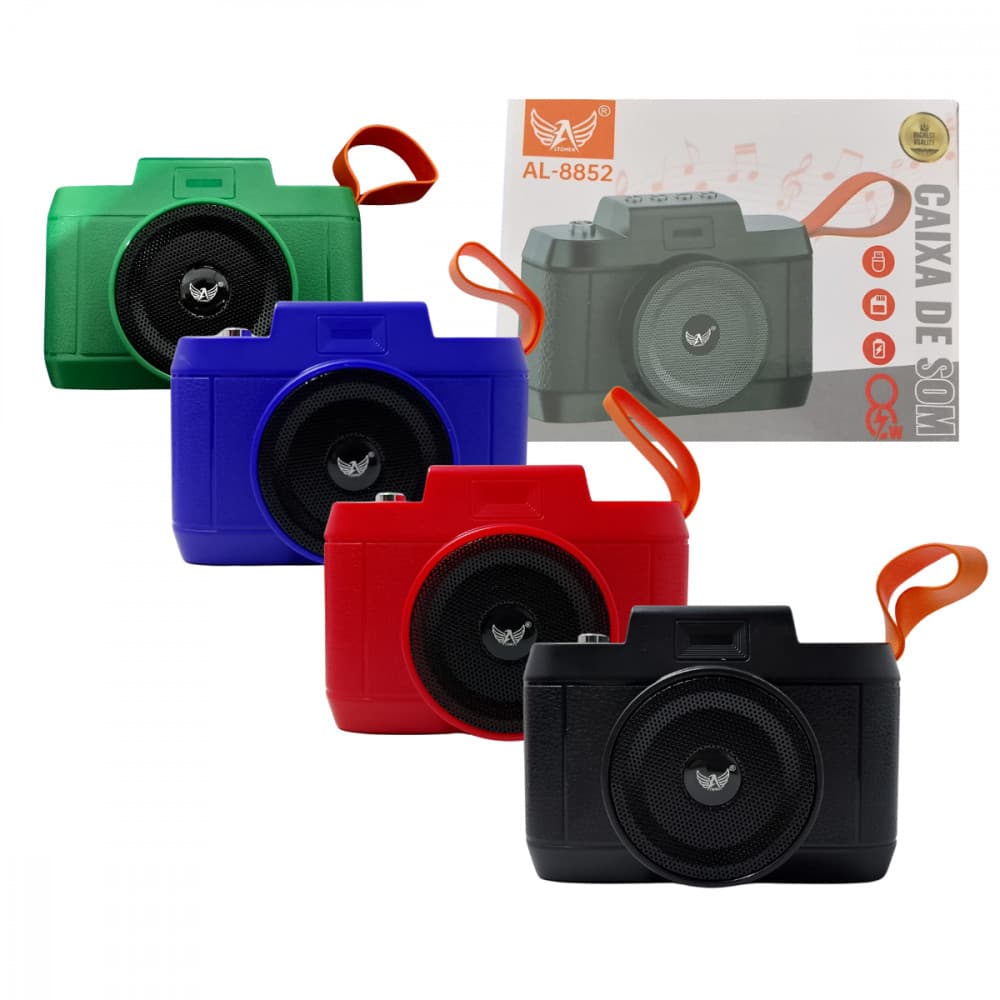 Caixa de Som Bluetooth Portátil Formato Câmera Fotográfica 8W Altomex AL-8852