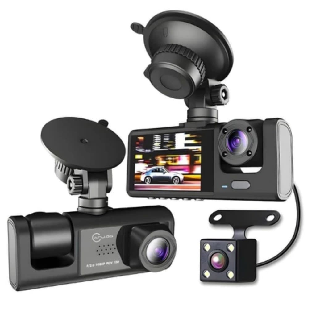 Câmera Gravadora Veicular Tripla Full HD 1080P  Carro Uber Visão Noturna AJ-S09