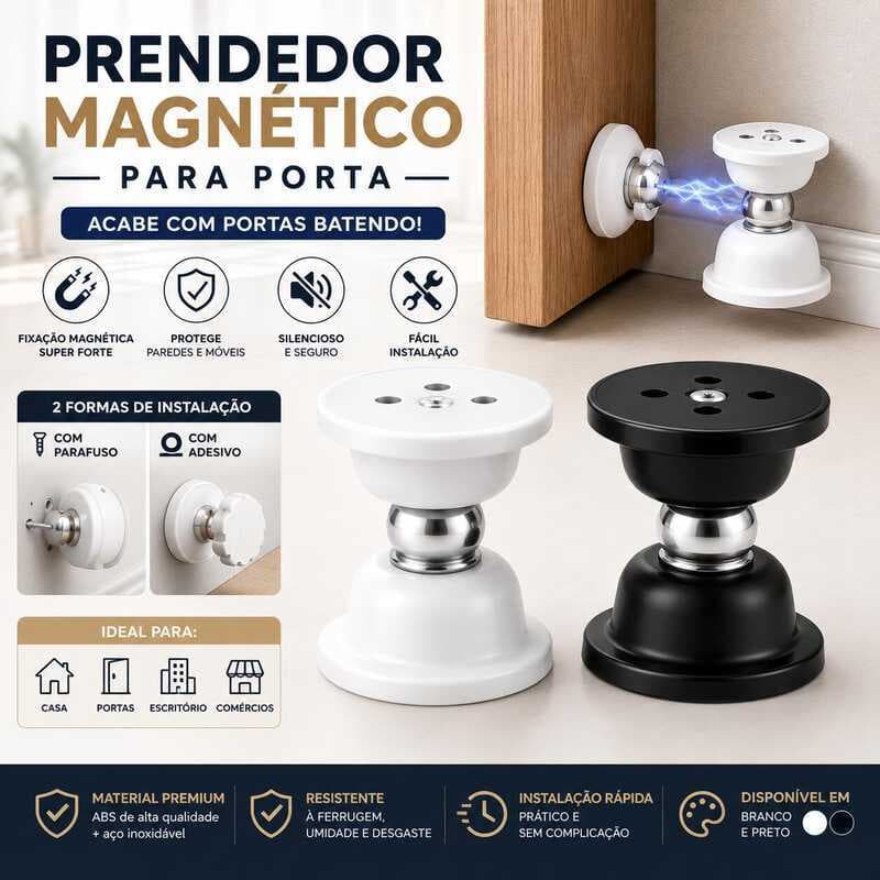 Trava Porta Magnética Resistente Sem Ruído Aço Inox 304 Dupla Opção de Instalação
