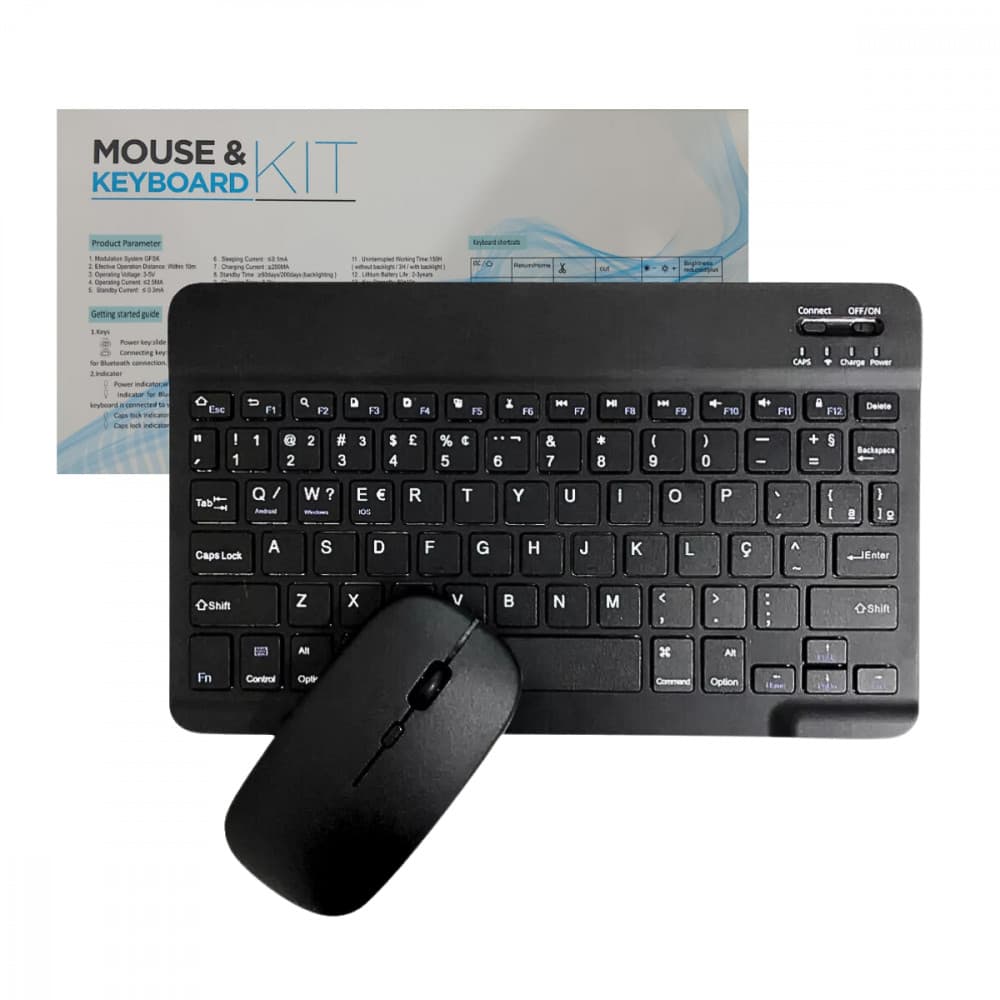 Teclado e Mouse Bluetooth Sem Fio GoldenUltra TX2382-XF Ultra Fino Recarregável Preto