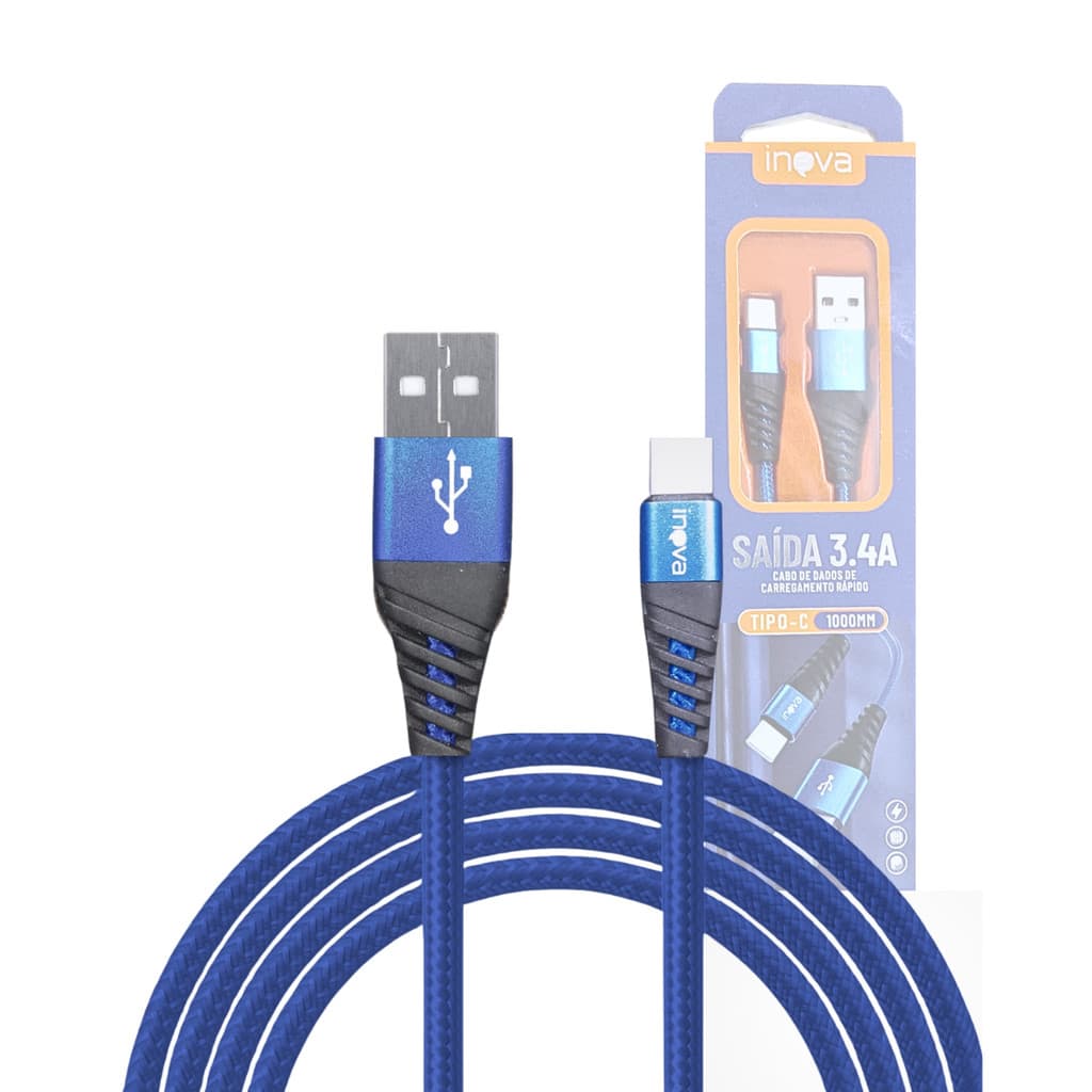 Cabo de dados 3.4A USB / TIPO-C Revestimento Nylon Trançado de 1 Metro INOVA MD-6009