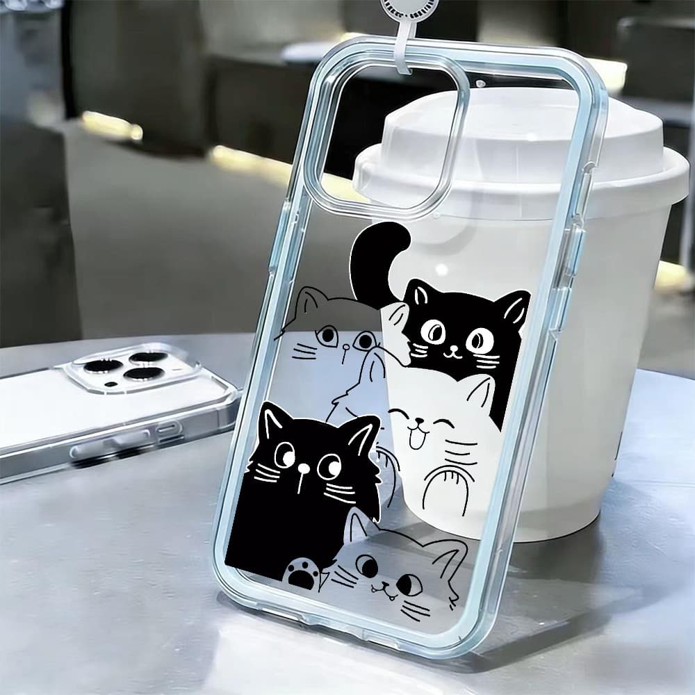 Capinha Capa de Anti-impacto 3 Em 1 Para iPhone 11 12 13 14 15 16 Pro Max Plus Transparente Case Gato interessante Soul