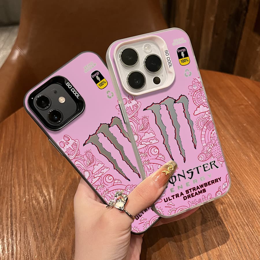 Capa para celular Logo Monster Energy rosa,Adequado para iPhone 7/11-17/X, Samsung Galaxy S21-S26, MOTO