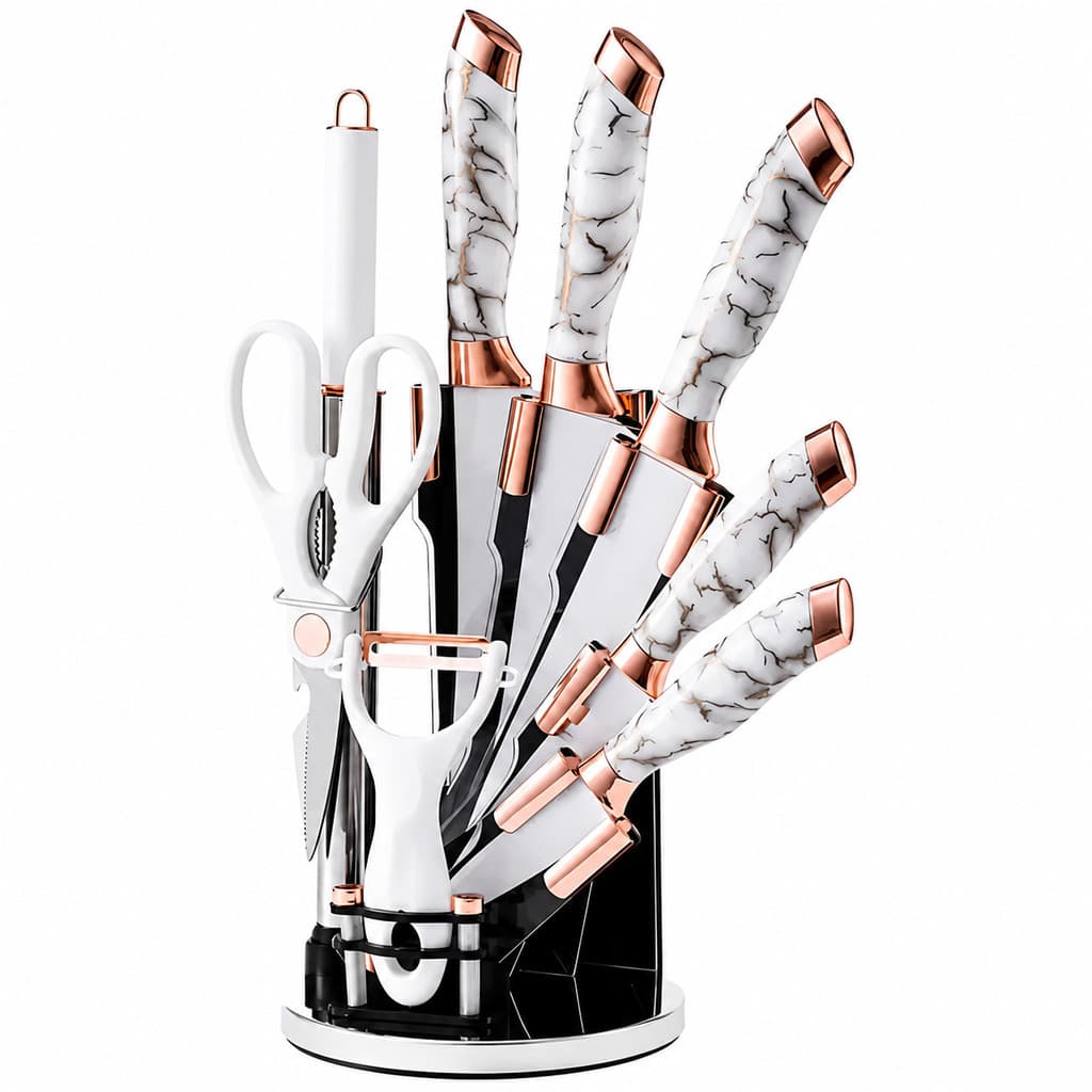Kit de Facas Marmorizado Rose Gold 9 Peças