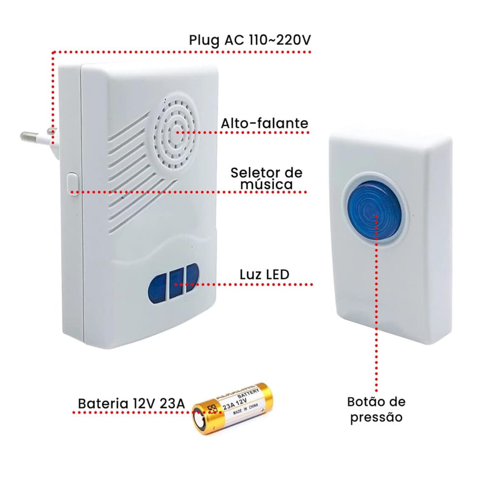 Campainha Sem Fio Com Pilha Alcance 10 Metros Altomex DB-103 / ML-A18