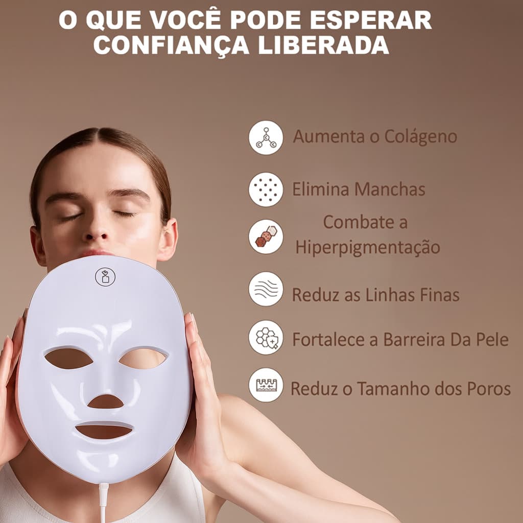 Máscara Led Tratamento Facial Fototerapia Estética 7 Cores