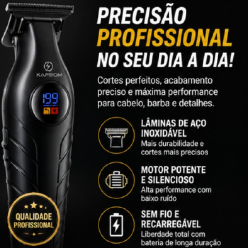 Máquina De Cortar Cabelo Profissional Aparador Barba Recarregável USB Visor Digital Kapbom KM-3693
