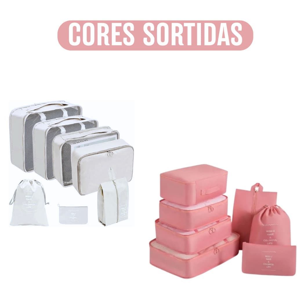 Kit 7 Pecas Bolsa Organizadoras Para Mala Roupas Bagagem Viagem (Branca ou Rosa )