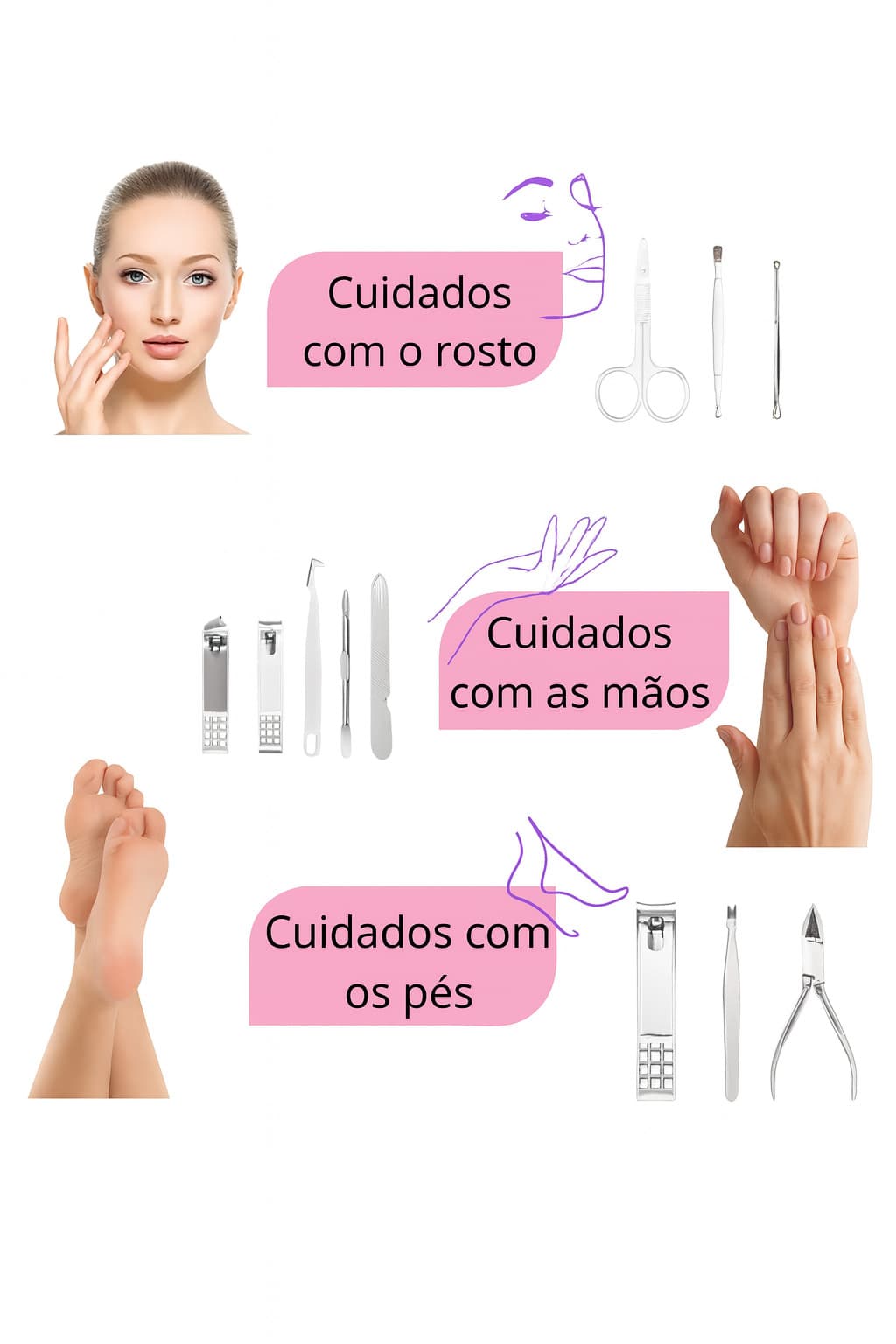 Kit Cortador de Unhas Manicure - Portátil 12 em 1 - (Inox)