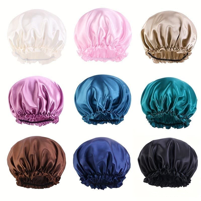 Touca de Cetim com Babados Macios, Cor Sólida, Touca de Cabelo Elegante, Turbante, Touca de Banho, Touca de Dormir Elást