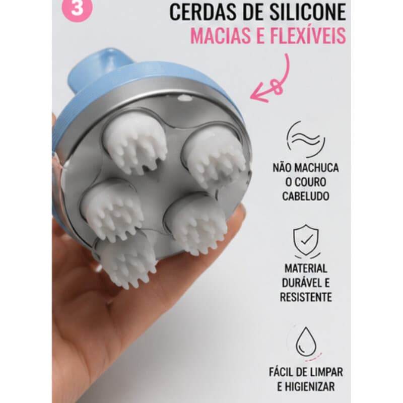 Escova Massageadora Couro Cabeludo Silicone Shampoo Massagem Capilar Limpeza Profunda Cerdas Macias Banho Relaxante