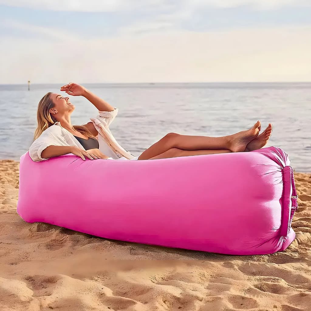 Sofá Inflável De Ar Portátil Puff Impermeável Praia Camping (ROSA) (100Kg)