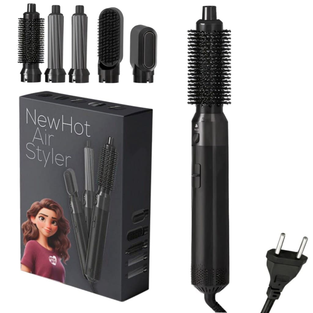 PREMIUM Cinza c/ Preto - Escova 5 em 1 Multiuso 220V - Seca, Modela, Alisa e Penteia