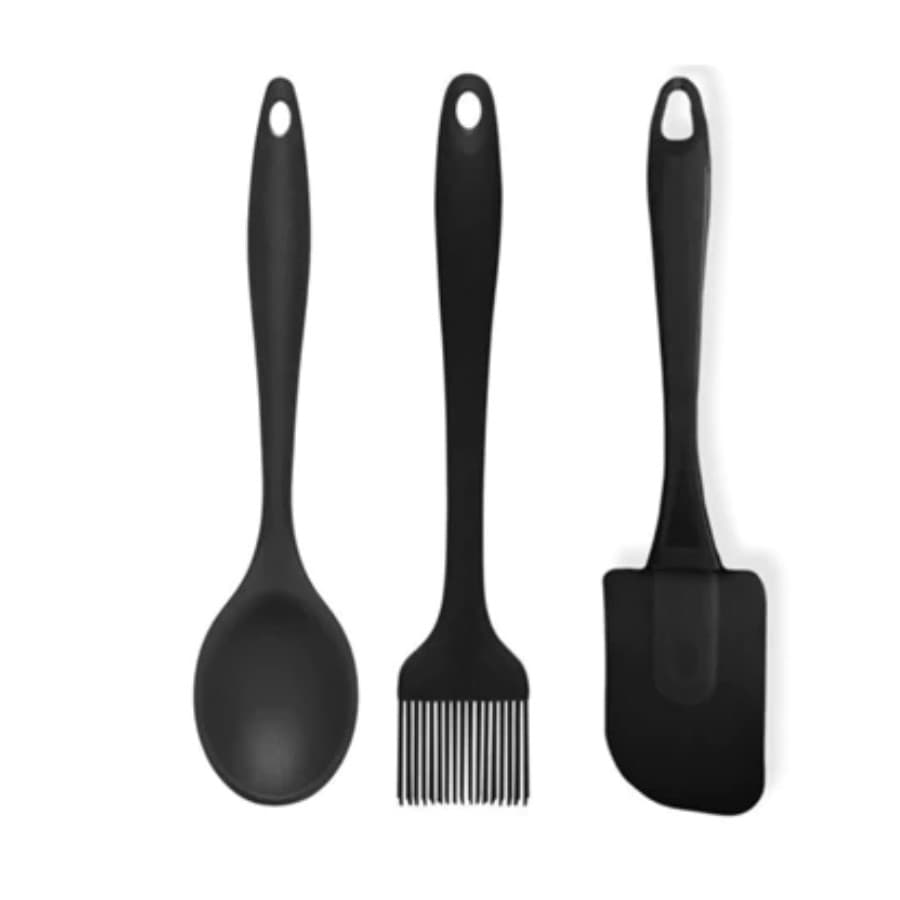 Kit 3 Peças Colher E Pincel Espátula De Silicone Culinário - Preto