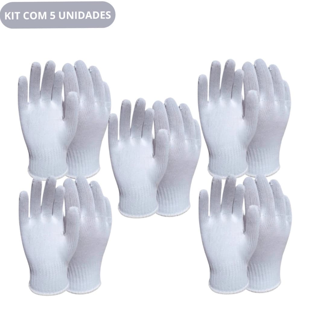 Kit 5 Luvas Brancas de Proteção Multiuso – Reutilizável