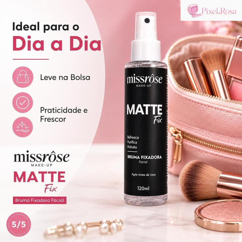 Missrôse Matte Fix Bruma Fixadora Facial Fixador de Maquiagem Efeito Matte 120ml Pixel.Rosa