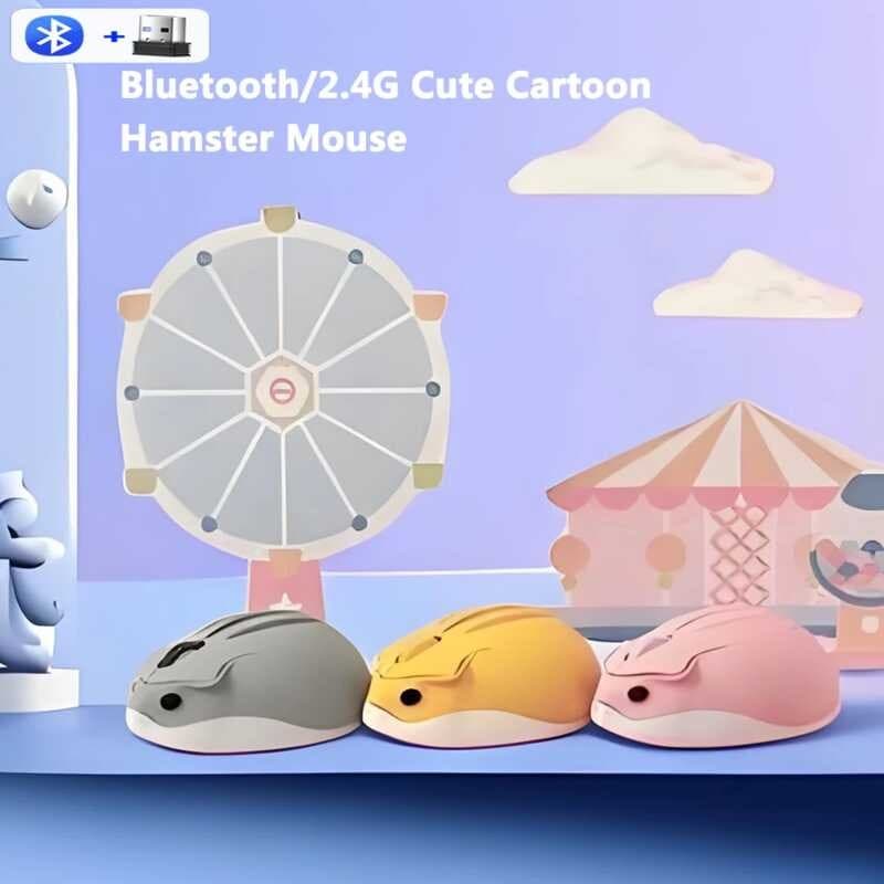 Mouse Sem Fio 2.4G Bluetooth Bonito Desenho Animado Formato De Hamster Criativo Mini Mudo Ergonômico USB Óptico De Compu