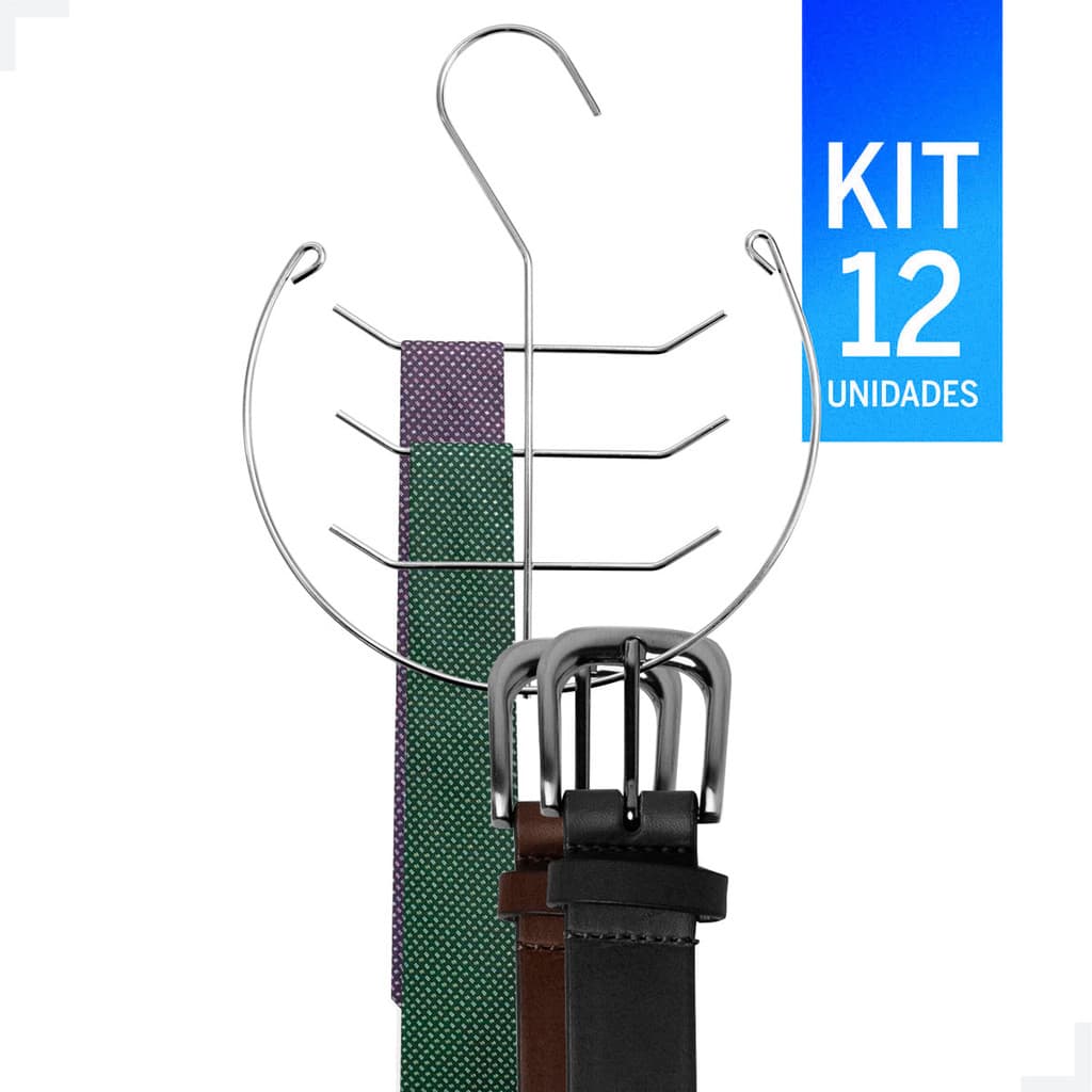 Cabide Suporte Cinto e Gravata Cromado Kit com 12 unidades