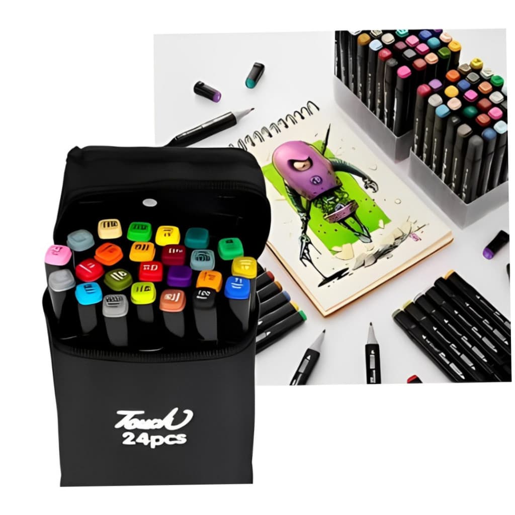 Conjunto de Caneta Colorida Ponta Dupla 24Pçs com Estojo.