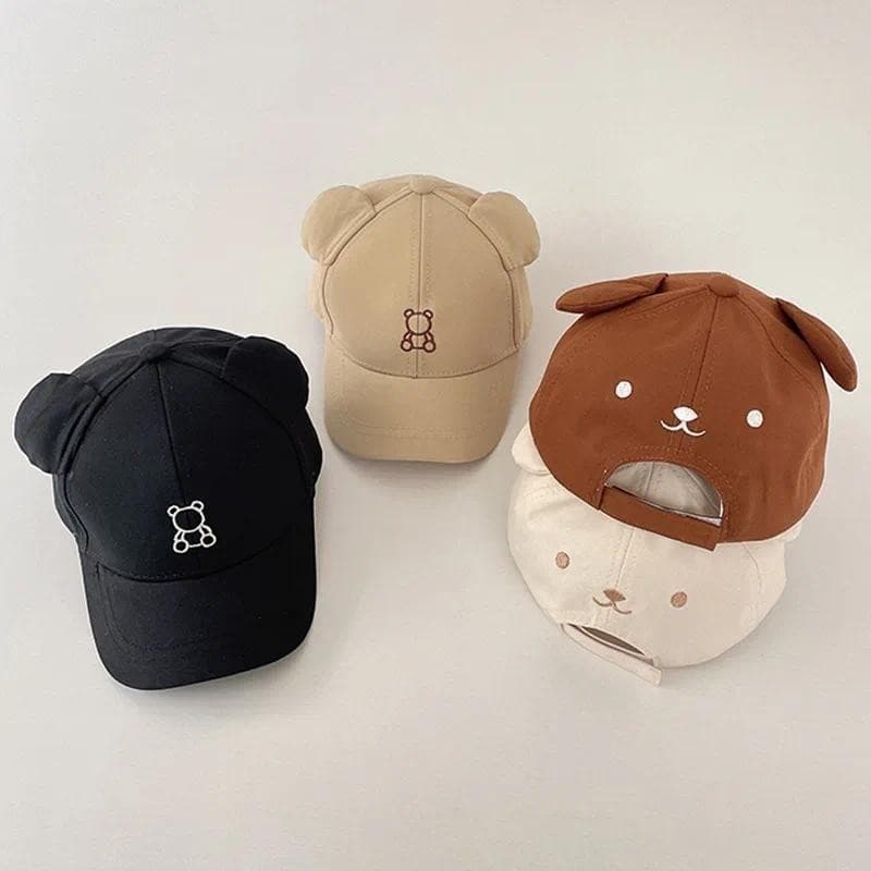 Boné de Verão para Bebês com Orelhas de Urso de Desenho Animado, Boné de Beisebol para Meninas e Meninos, Bonés Snapback