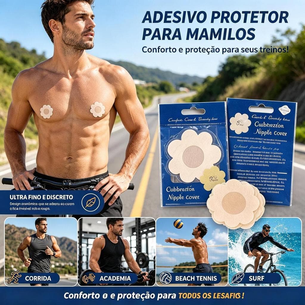 Protetor de Mamilo Esportivo Flor – Kit 5 Pacotes com 25 Pares Adesivos para Academia e Corrida
